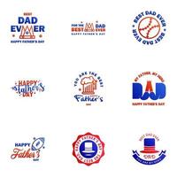 Fathers Day Lettering 9 Blue and red Calligraphic Emblems Badges Set Isolated on Dark Blue Happy Fathers Day Best Dad Love You Dad Inscription Vector Design Elements For Greeting Card and Other