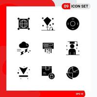 Group of 9 Solid Glyphs Signs and Symbols for thunder rainfall toy rain symbols Editable Vector Design Elements