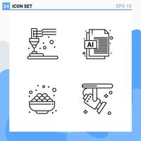 Modern 4 Line style icons Outline Symbols for general use Creative Line Icon Sign Isolated on White Background 4 Icons Pack vector