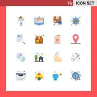 Group of 16 Flat Colors Signs and Symbols for document research package search hacker Editable Pack of Creative Vector Design Elements