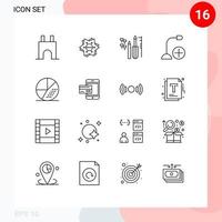 Mobile Interface Outline Set of 16 Pictograms of gadget computers logo add engineering Editable Vector Design Elements