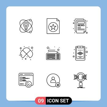 conjunto de pictogramas de 9 contornos simples de elementos de diseño vectorial editables de química de laboratorio de blog de hardware vector