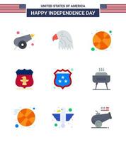 Pack of 9 creative USA Independence Day related Flats of security security basketball american sheild Editable USA Day Vector Design Elements