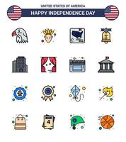 16 señales de línea llenas planas para el día de la independencia de estados unidos bandera de construcción americana anillo de estados unidos elementos de diseño vectorial editables del día de estados unidos vector