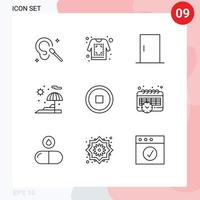 Editable Vector Line Pack of 9 Simple Outlines of user interface door vacation beach Editable Vector Design Elements