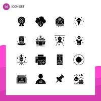 Pack of 16 Modern Solid Glyphs Signs and Symbols for Web Print Media such as wine glasss e up arrow Editable Vector Design Elements