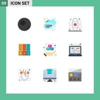 9 User Interface Flat Color Pack of modern Signs and Symbols of printing folders healthcare documents data Editable Vector Design Elements