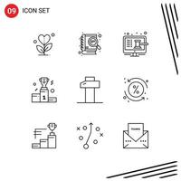 Pack of 9 Modern Outlines Signs and Symbols for Web Print Media such as medal cup seo award online Editable Vector Design Elements