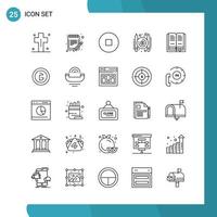 Vector Pack of 25 Outline Symbols Line Style Icon Set on White Background for Web and Mobile