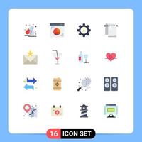 16 Universal Flat Color Signs Symbols of favorites email gear communication towel Editable Pack of Creative Vector Design Elements