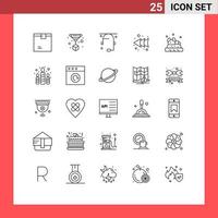 Set of 25 Modern UI Icons Symbols Signs for drink bruschetta communication rewind arrow Editable Vector Design Elements