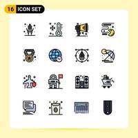 16 Universal Flat Color Filled Line Signs Symbols of champion achievement announce play games Editable Creative Vector Design Elements