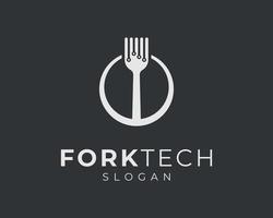 Fork Dining Cutlery Dishware Flatware Technology Digital Circuit Electronic Vector Logo Design