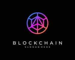 blockchain fintech tecnología de seguridad de protección diseño de logotipo de vector de línea de conexión de malla digital