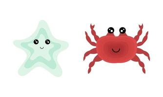 ilustración de estrellas de mar y cangrejo vector