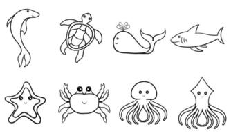 hand drawn collection of underwater animals vector