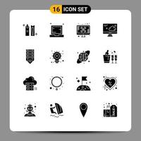 Pack of 16 creative Solid Glyphs of technology cloud laptop tools support Editable Vector Design Elements