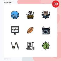 Pack of 9 Modern Filledline Flat Colors Signs and Symbols for Web Print Media such as afl pulse service lifeline card Editable Vector Design Elements