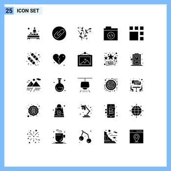conjunto moderno de 25 pictogramas de glifos sólidos de edición de imágenes archivos de sincronización de hojas elementos de diseño vectorial editables vector