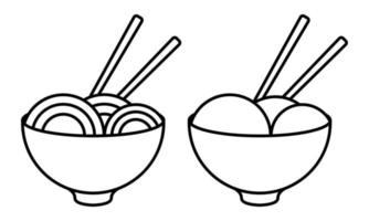 outline illustration of noodles and meatballs vector