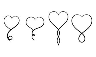 set of heart shaped line art vector
