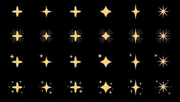 Set of sparkling stars icon on black background vector