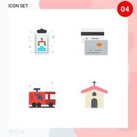 4 Universal Flat Icon Signs Symbols of chart firefighter cards car church Editable Vector Design Elements