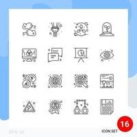 Group of 16 Modern Outlines Set for development computer cycle plant technology Editable Vector Design Elements