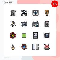 Modern Set of 16 Flat Color Filled Lines and symbols such as mechanic equipment share cream network Editable Creative Vector Design Elements