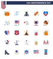 Set of 25 Vector Flats on 4th July USA Independence Day such as paper love american heart states Editable USA Day Vector Design Elements