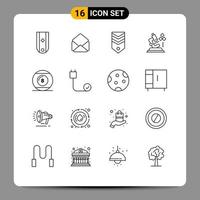 User Interface Pack of 16 Basic Outlines of ball lab badge science tag Editable Vector Design Elements