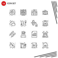 16 Universal Outline Signs Symbols of resume competer building business property Editable Vector Design Elements