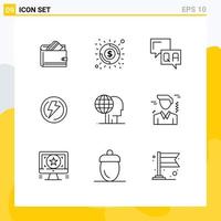 Editable Vector Line Pack of 9 Simple Outlines of industry light money bolt help Editable Vector Design Elements