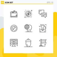 Editable Vector Line Pack of 9 Simple Outlines of industry light money bolt help Editable Vector Design Elements