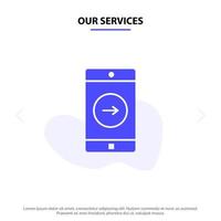 Our Services Application right Mobile Mobile Application Solid Glyph Icon Web card Template vector