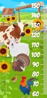 Kids height chart ruler with farm animals, birds vector