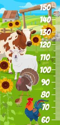 Kids height chart ruler with farm animals, birds