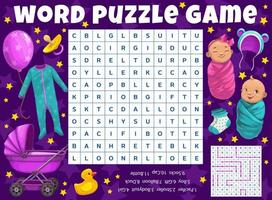 Cartoon newborns and kids toys word search puzzle