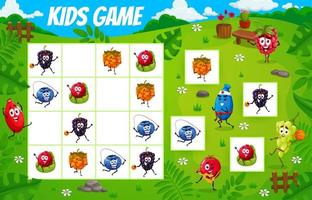 Sudoku kids game with cartoon berry characters vector