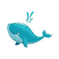 Cartoon whale character with water cascade splash vector