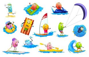 Cartoon mineral characters on summer vacation vector