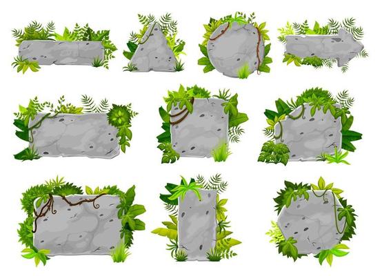 Cartoon forest jungle liana and stone game assets