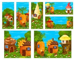 Game forest landscape with cartoon fairy houses vector