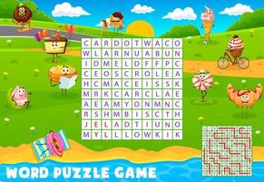 Desserts characters on word search puzzle game vector