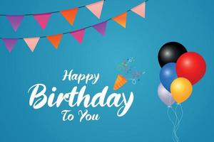 Happy birthday To you card with balloons and photo frame Vector Design