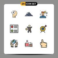 9 Universal Filledline Flat Colors Set for Web and Mobile Applications exercise list hill money man Editable Vector Design Elements