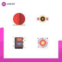 Editable Vector Line Pack of 4 Simple Flat Icons of cricket ball back to school solid ball belt education Editable Vector Design Elements