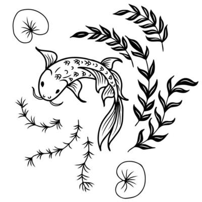 Print design illustration asian koi fish art line