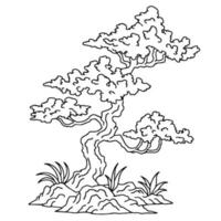 Print design illustration asian bonsai tree outline vector