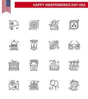 16 Creative USA Icons Modern Independence Signs and 4th July Symbols of statehouse indiana money police security Editable USA Day Vector Design Elements